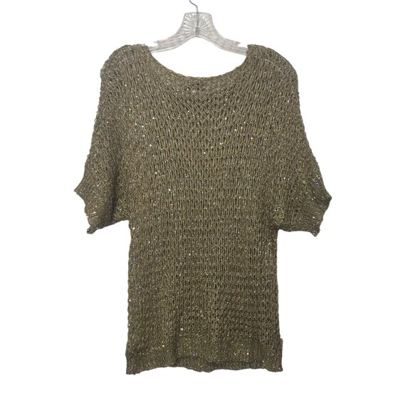 Inseparable Open Knit Sweater Womens Large Khaki Green Casual Sequin - Picture 2 of 8